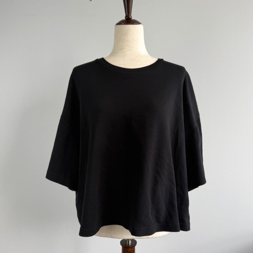 COS Womens Boxy Oversized T-Shirt Black Heavyweight 100% Cotton Cropped Size L